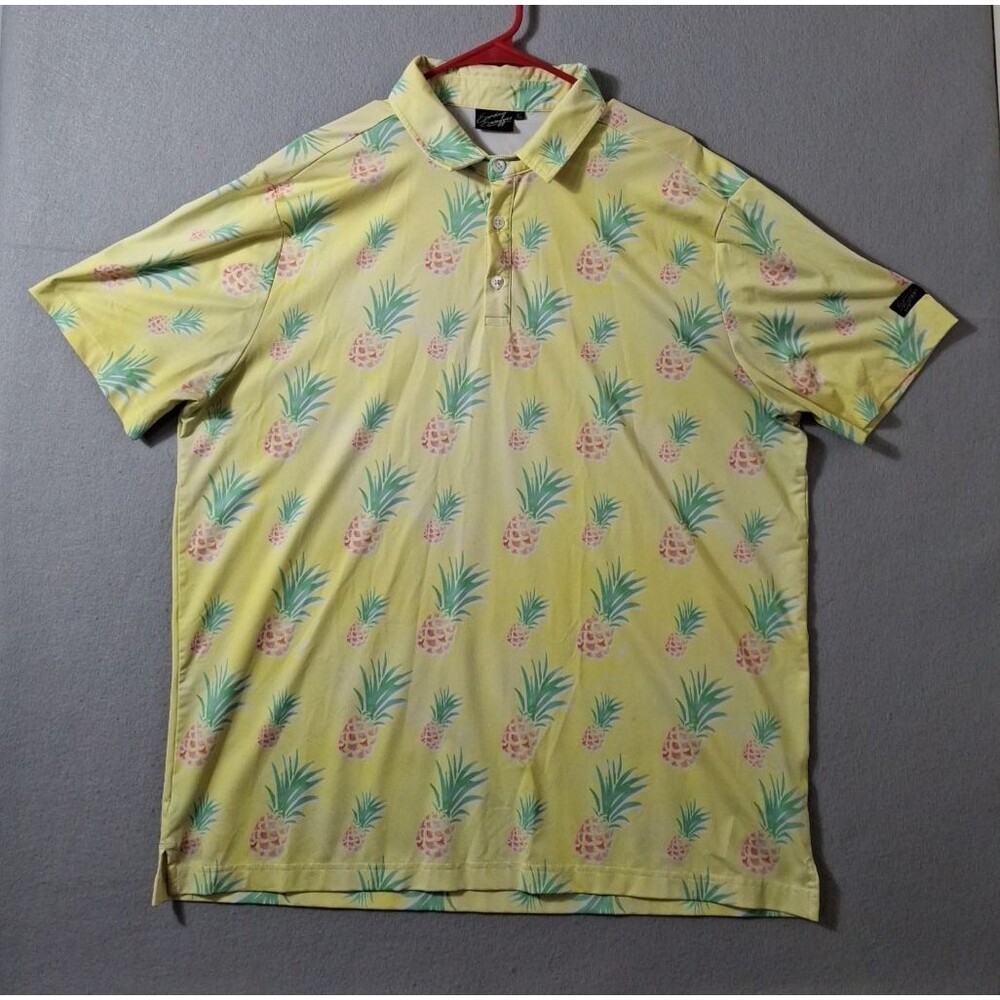 Sunday Swagger Shirt Adult XL Yellow Pineapple Polo Performance Golf Preppy Mens